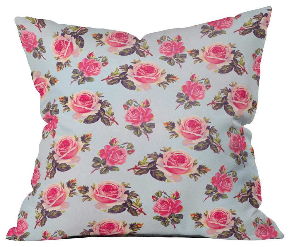 Allyson Johnson Pink Roses Outdoor Throw Pillow