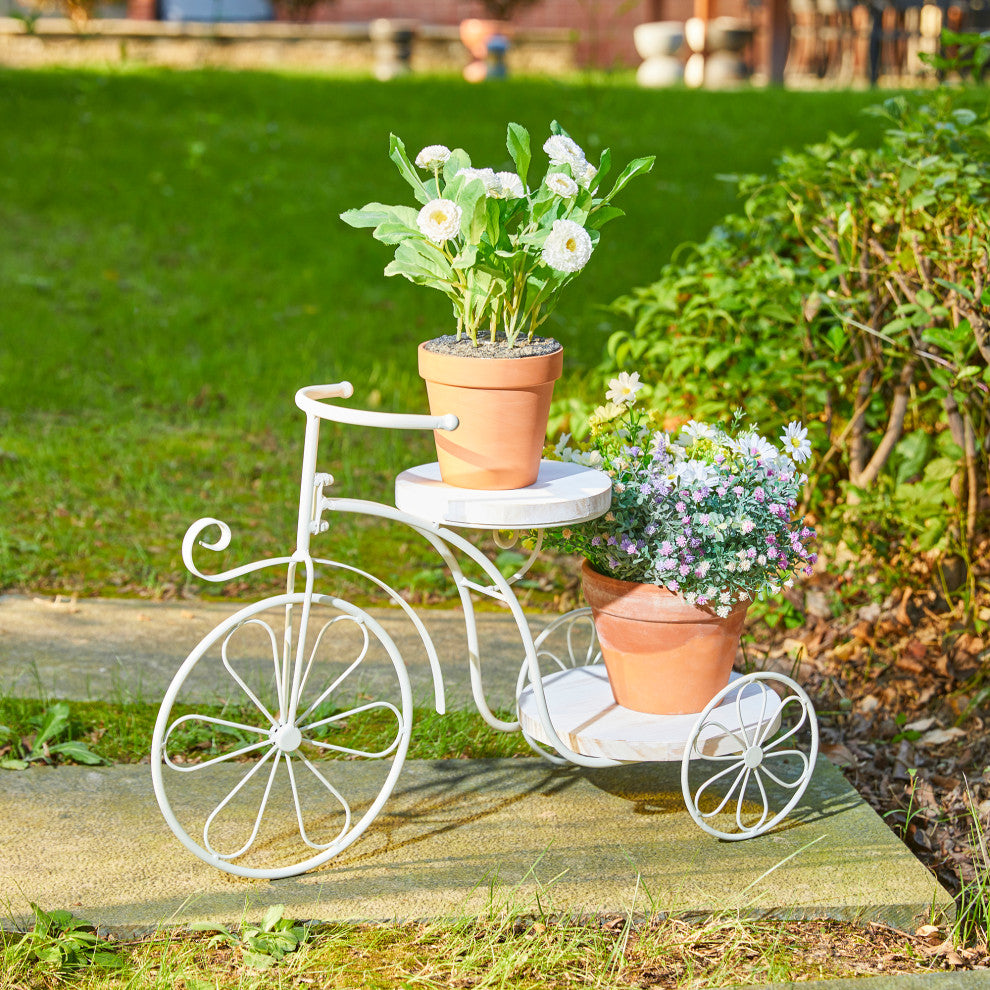 24"L Metal Tricycle Planter Stand, White