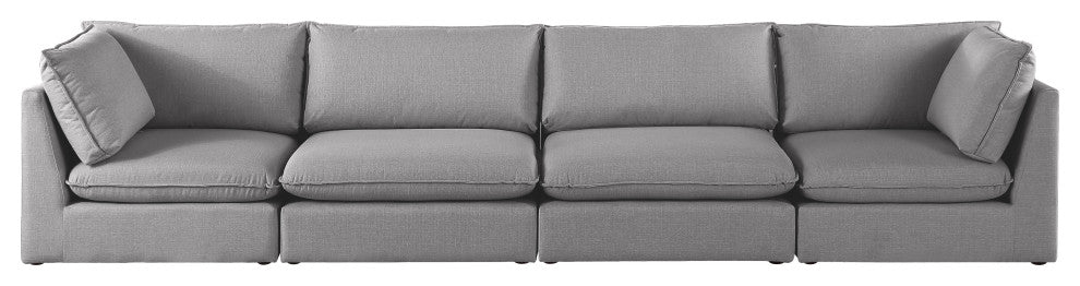 Mackenzie Linen Textured Fabric Upholstered 4-Piece Modular Sofa, Grey