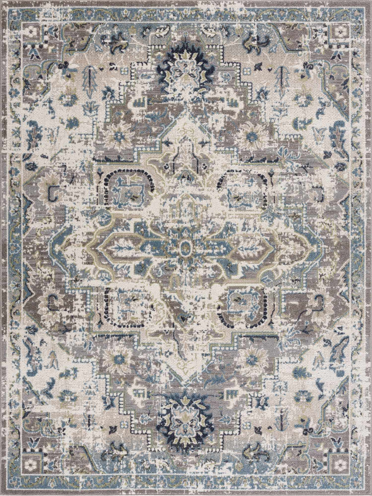 Hauteloom Cabacungan Gray & Blue Washable Area Rug, 5'3"x7' Rectangle