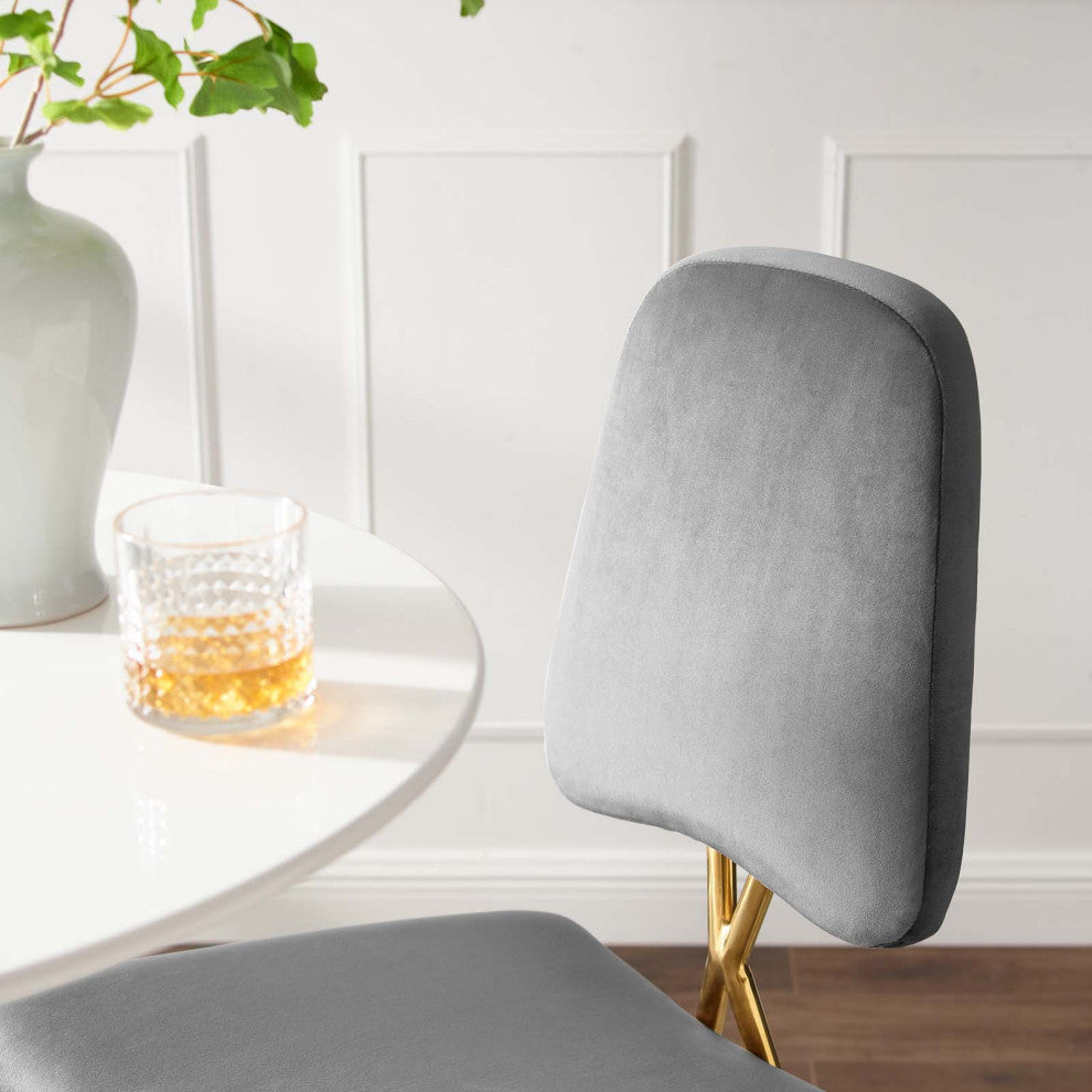 Bar Stool Chair Barstool, Set of 2, Velvet, Metal, Gray, Modern, Bar Pub