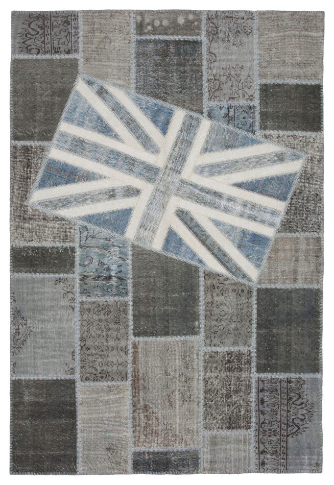 Rug N Carpet - Handwoven Anatolian 6' 7'' x 9' 11'' Flag Patchwork Rug