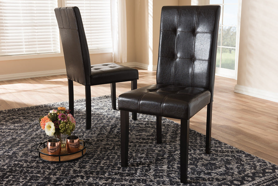 Avery Dark Brown Faux Leather Upholstered Dining Chair, Set of 2