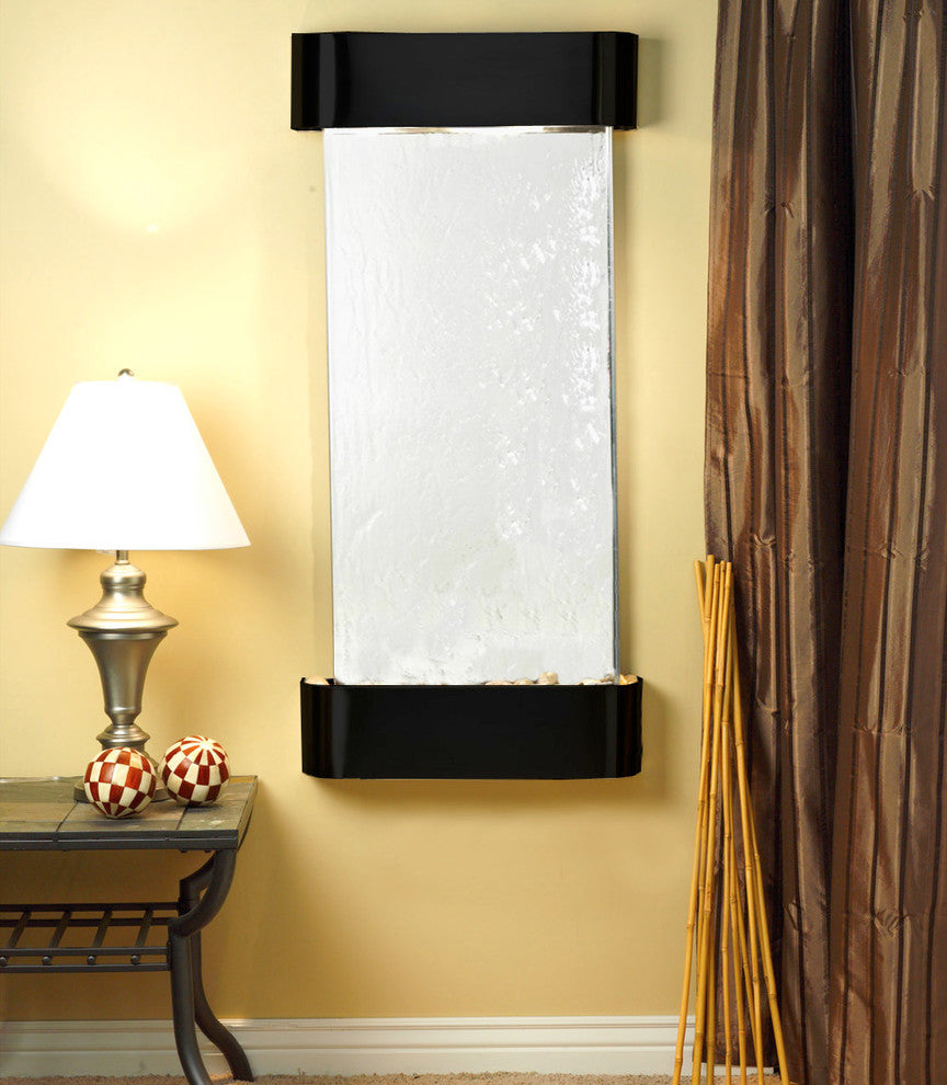 Cascade Springs Water Fountain, Silver Mirror, Blackened Copper, Round