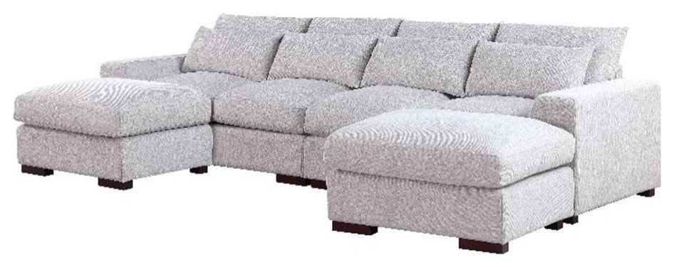 Reversible Modular Sectional Fabric Sofa With Two Ottoman-Light Gray