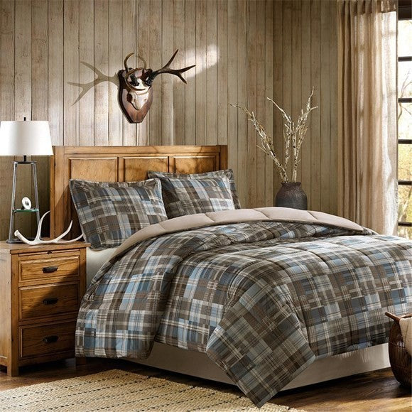 Woolrich White River Plaid Soft Spun Comforter Mini Set, Noho Brown