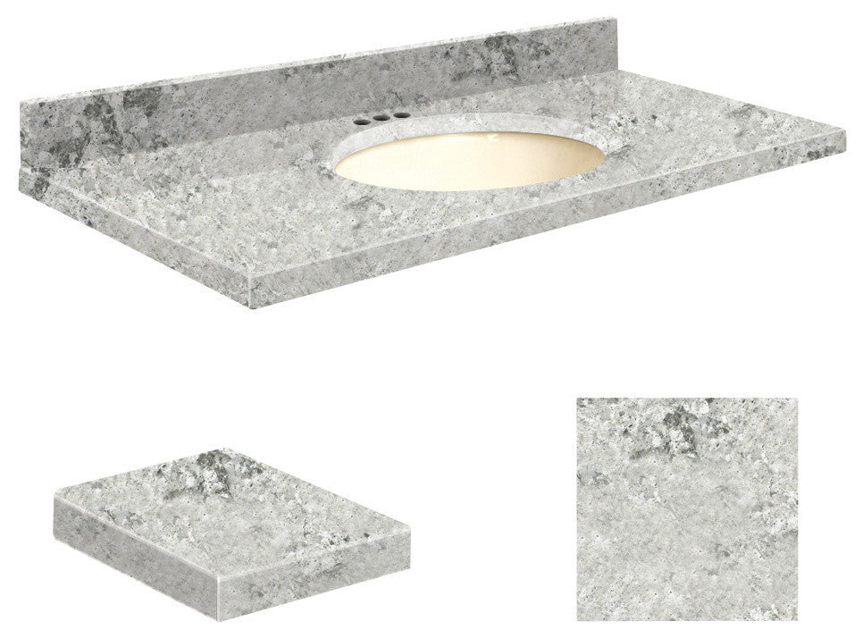 Quartz 25"x19" Vanity Top, Biscuit Bowl, Winter Wonder, 4" Centerset