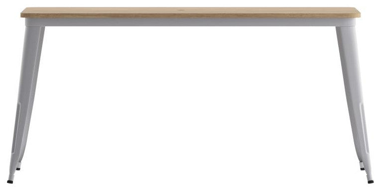 Declan Commercial Indoor/Outdoor Dining Table with Umbrella Hole, 30" x 60", Brown/Silver