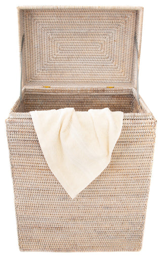 Artifacts Rattan Rectangular Hamper With Hinged Lid, White Wash