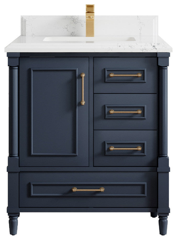 Aberdeen 30 Single Sink Bath Vanity in Hale Navy Blue  1.5" Empira Quartz