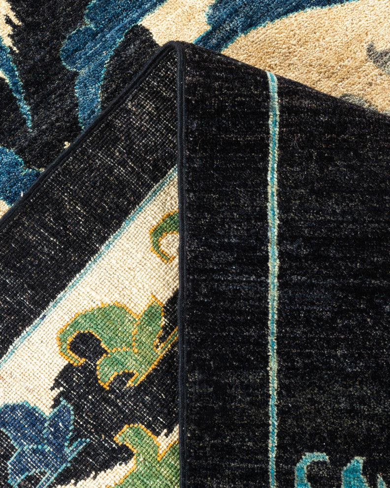 Suzani, One-of-a-Kind Hand-Knotted Area Rug  - Black, 12' 2" x 17' 7"