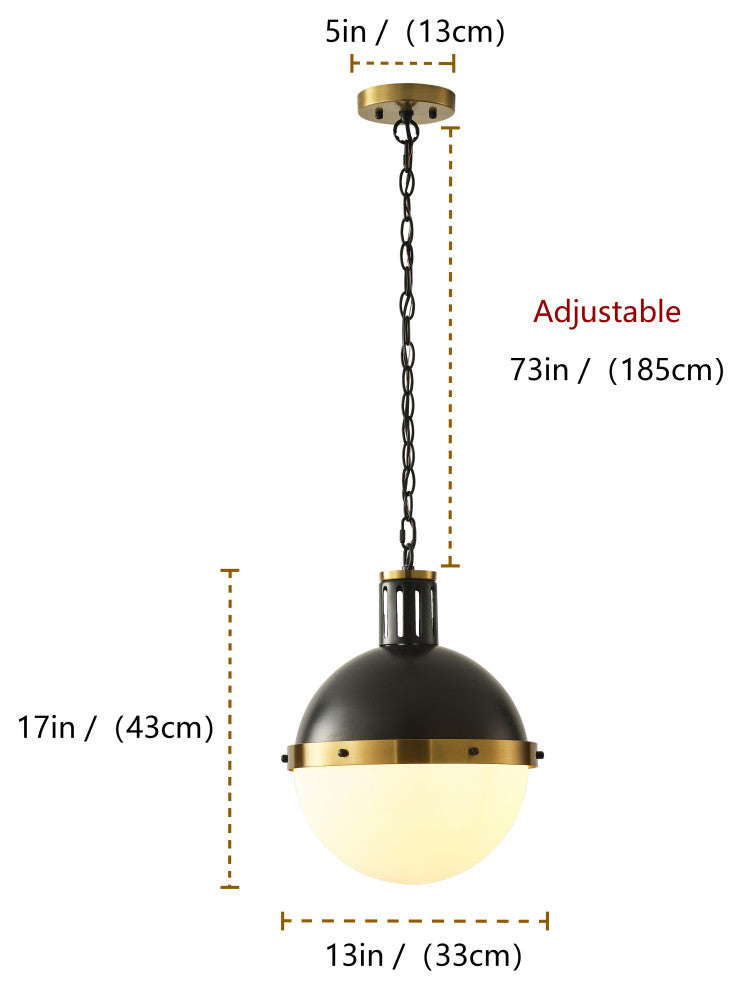 13-Inch Matte Black Globe Pendant Light with Half Opal Glass Shade