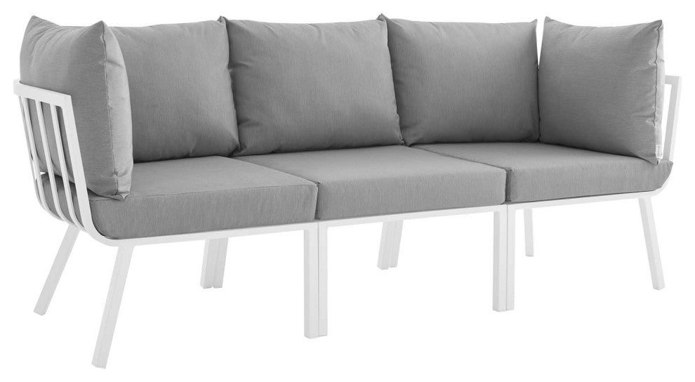 Riverside 3 Piece Outdoor Patio Aluminum Sectional Sofa Set - White Gray