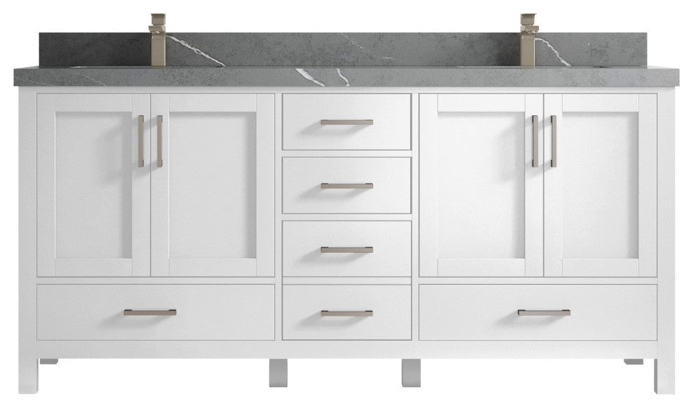 Malibu 72 Double Sink Bath Vanity in White  2" Piatra Gray