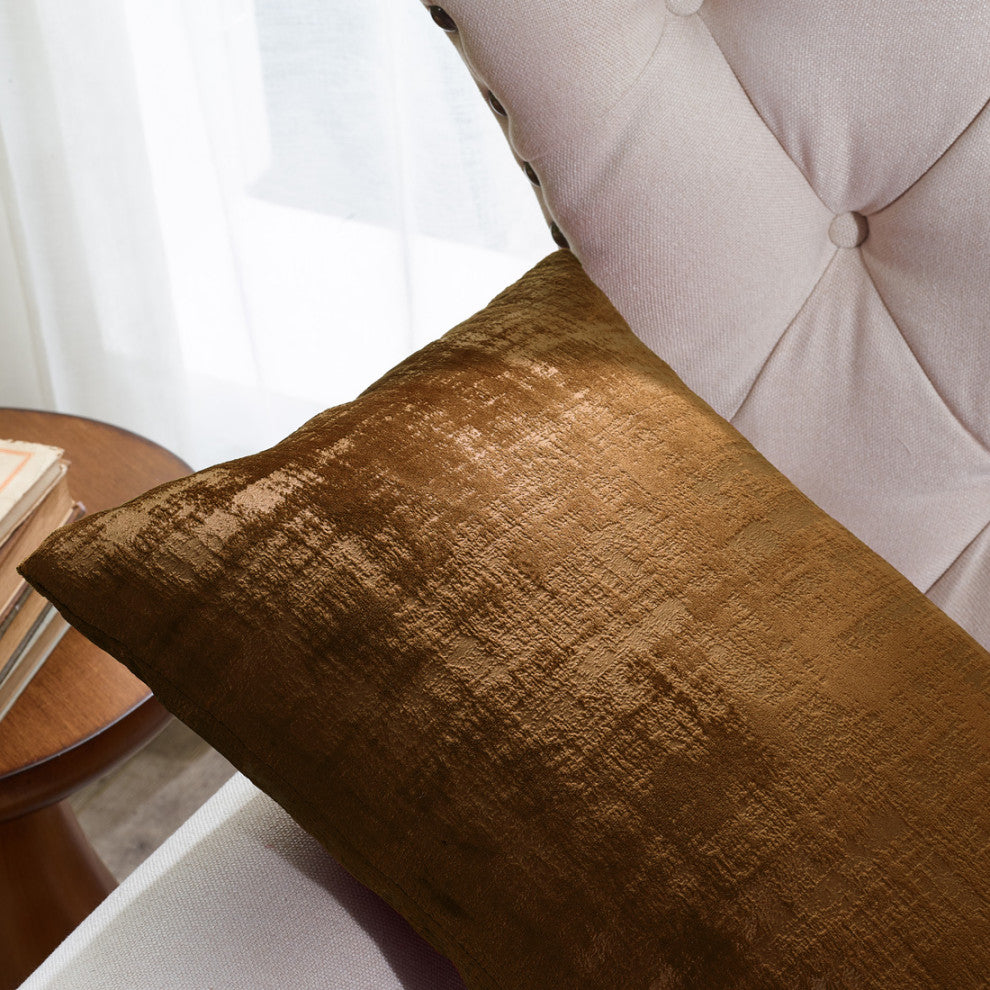 Velvet 2 Piece Lumbar Pillow Cover Set, Tobacco Brown, 2 Piece, 14"x26"