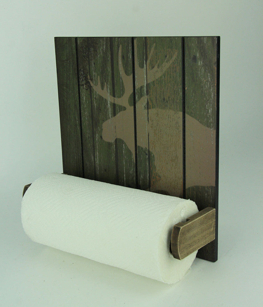 Rustic Wood Wildlife Hanging Paper Towel Holder