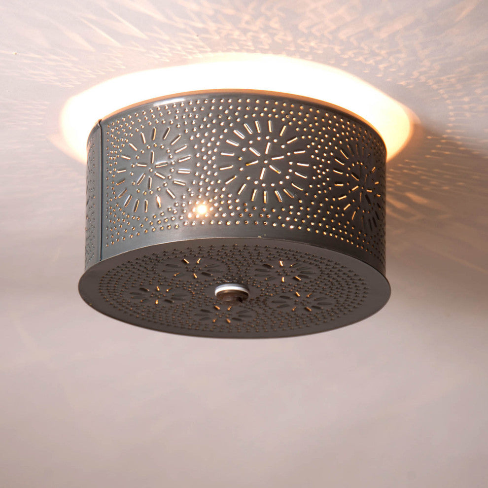Round Ceiling Light With Chisel, Country Tin