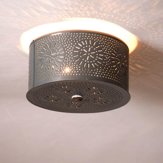 Round Ceiling Light With Chisel, Country Tin