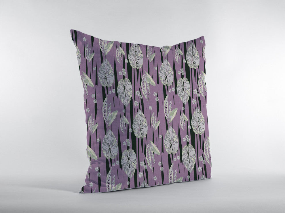 18" Lavender Black Fall Leaves Zippered Suede Throw Pillow
