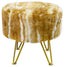 Fauxfur Ottoman Round Fuzzy Entryway Bench, Gold, 18"x18"x18"