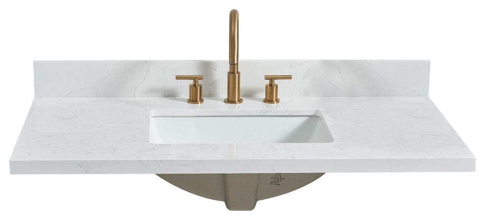 Jaen Composite Stone Vanity Top With Ceramic Sink, Grain White, 43"