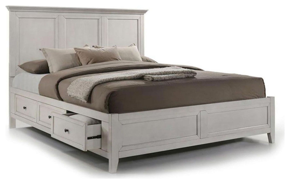 San Mateo Storage Platform Bed, Rustic White, Queen