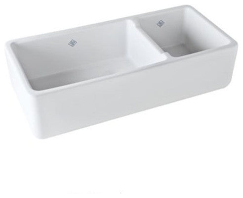 Rohl RC4019WHShaws Original Double Basin Fireclay Kitchen Sink, White, 18-1/2"