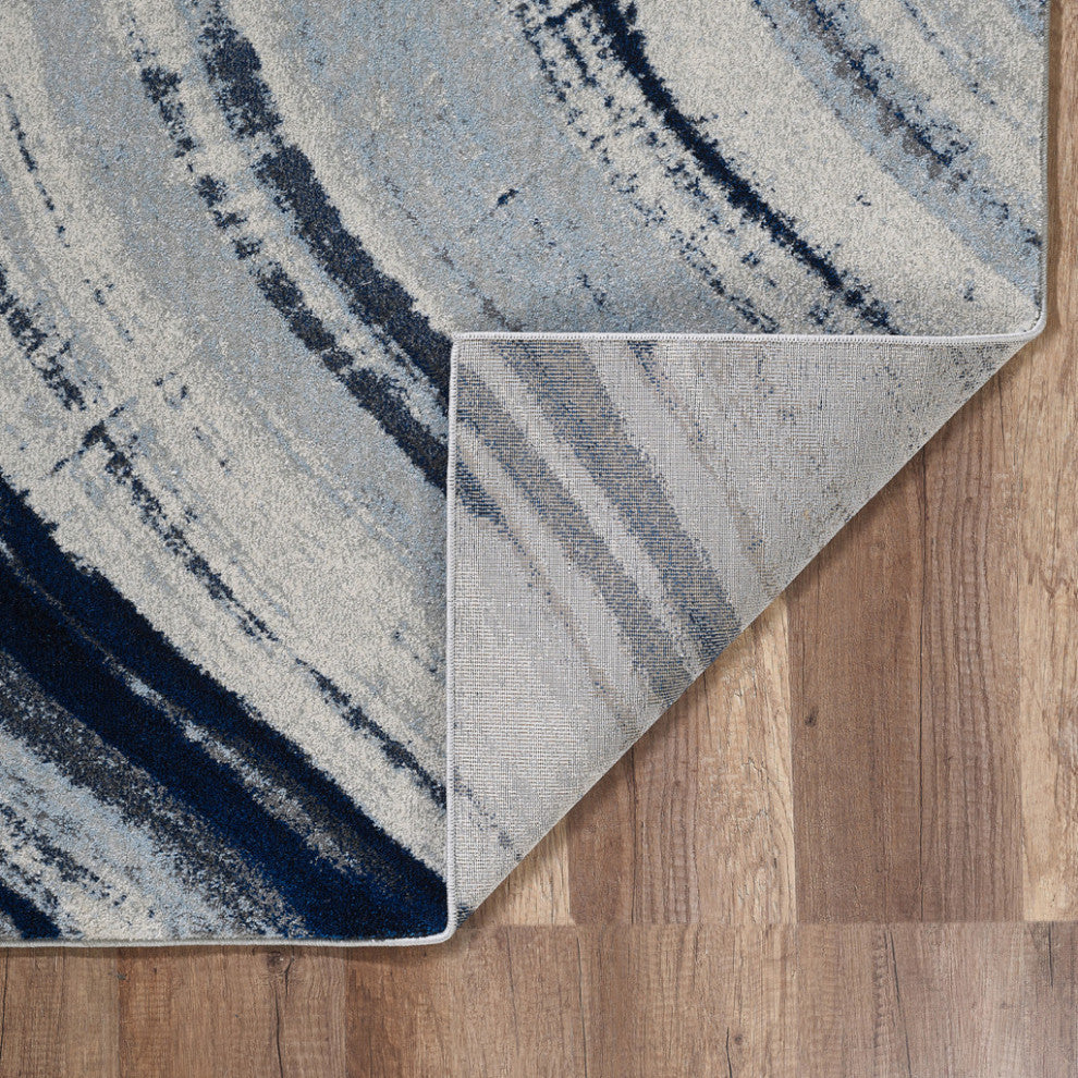 10"x13" Navy Ivory Abstract Strokes Modern Area Rug