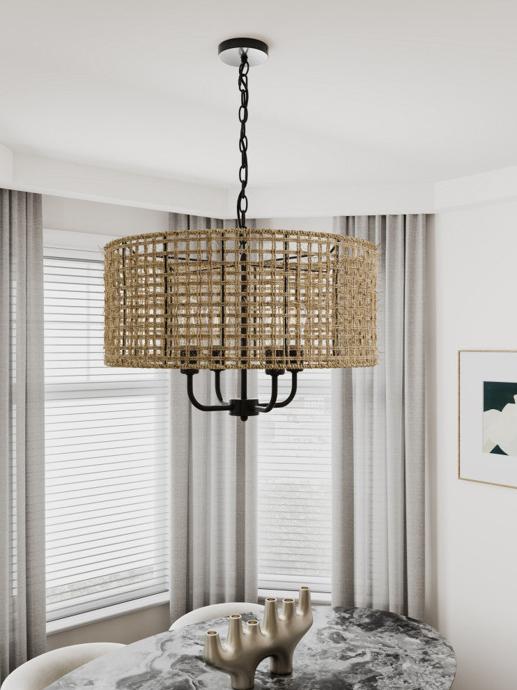Vintage 4-Light Unique Hemp Rope Pendant Lighting Fixture