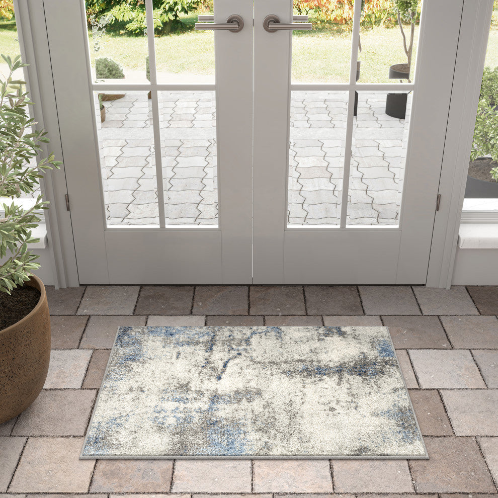 Aikens Contemporary Abstract Area Rug, Navy & Blue, 2' X 3'