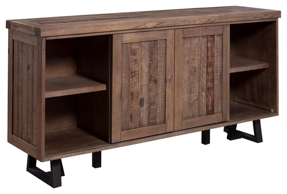 Alpine Furniture Prairie Wood Dining Sideboard with Wine Holder in Natural-Black