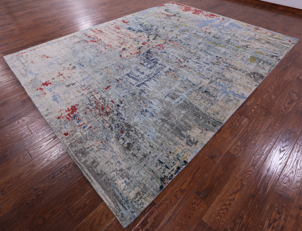 Abstract Wool & Silk Hand Knotted Rug 8' 10" X 11' 10" - Q15544