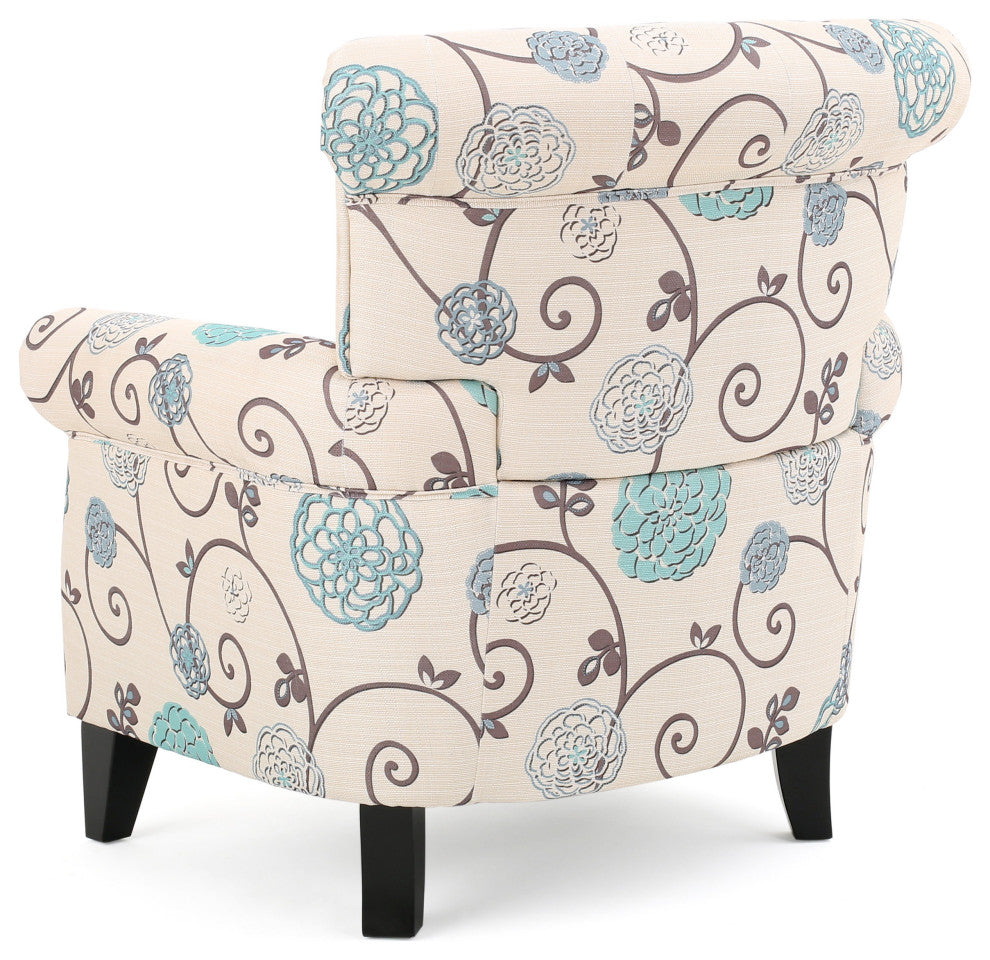 GDF Studio Solvang White & Blue Floral Fabric Club Chair