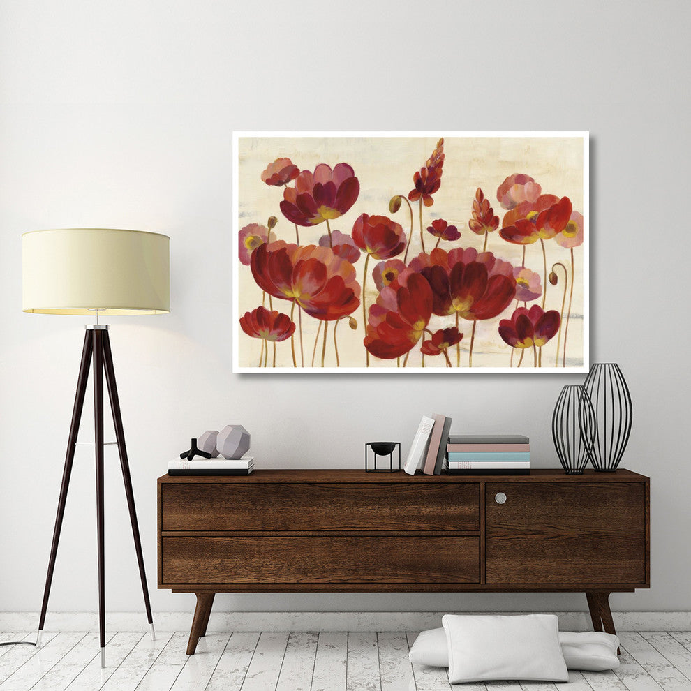 "Red Flowers on Cream Crop" Digital Paper Print by Silvia Vassileva, 62"x42"