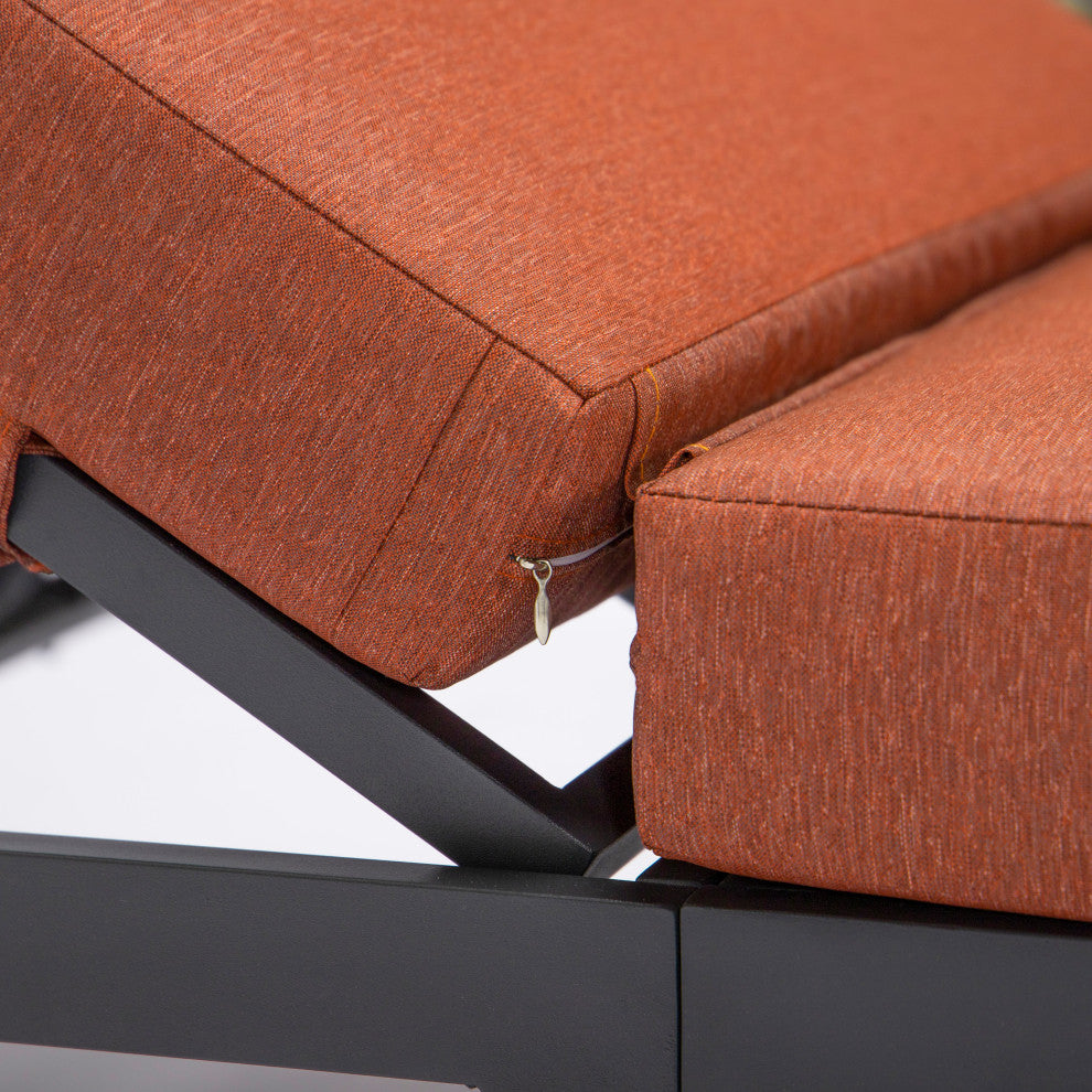 LeisureMod Chelsea Chaise Lounge Chair With Cushions & Side Table, Orange