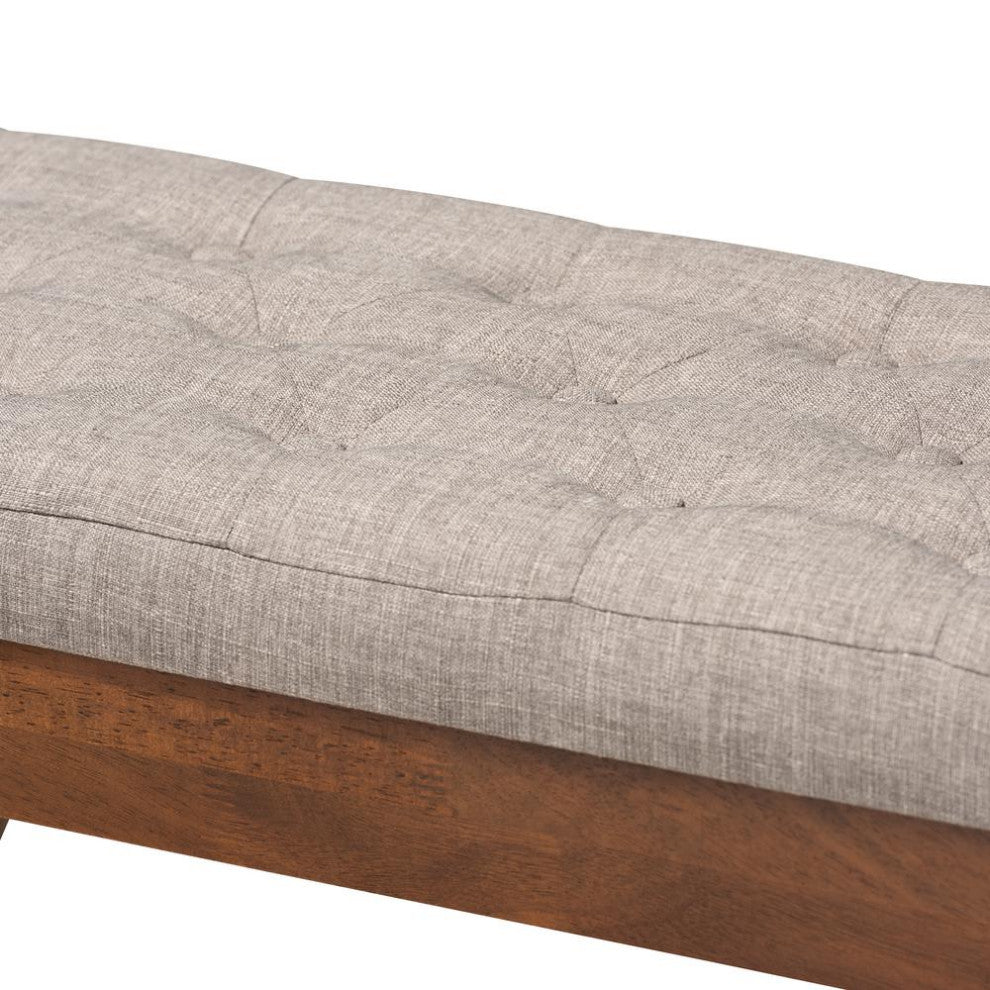 Alona Mid-Century Modern Light Gray Fabric Upholstered Wood Dining Bench