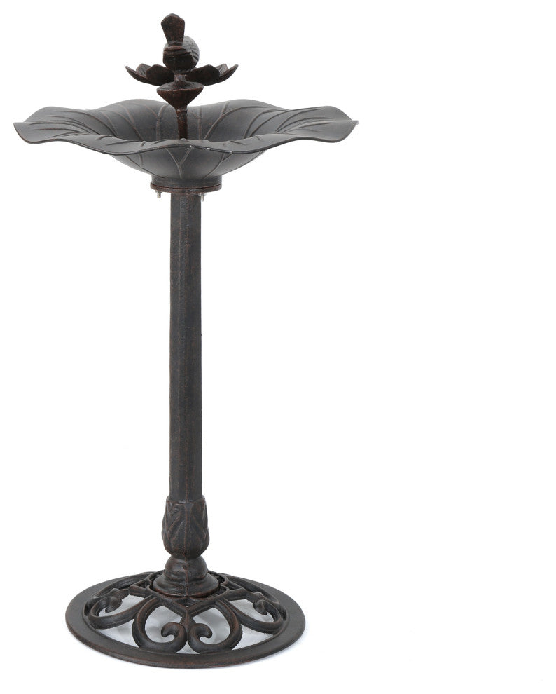 GDF Studio Lancaster Outdoor Bronze Aluminum Top Bird Bath With Iron Base