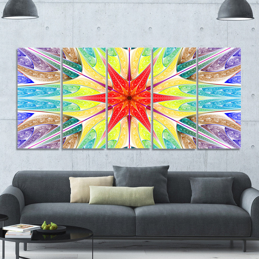 Beautiful Colorful Stained Glass, Abstract Wall Art Canvas, 60"x28", 5 Panels