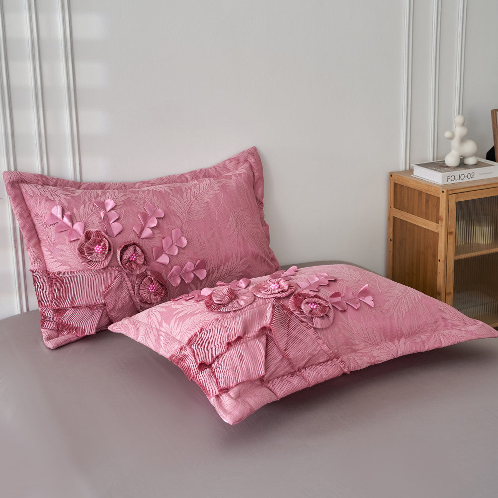 Pink Royal Dreams Faux Satin Ruffle Comforter Set, King