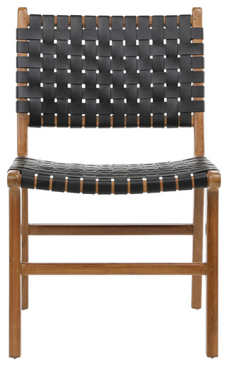 Maverick Top Grain Leather Dining Side Chair, Black Leather With Light Frame