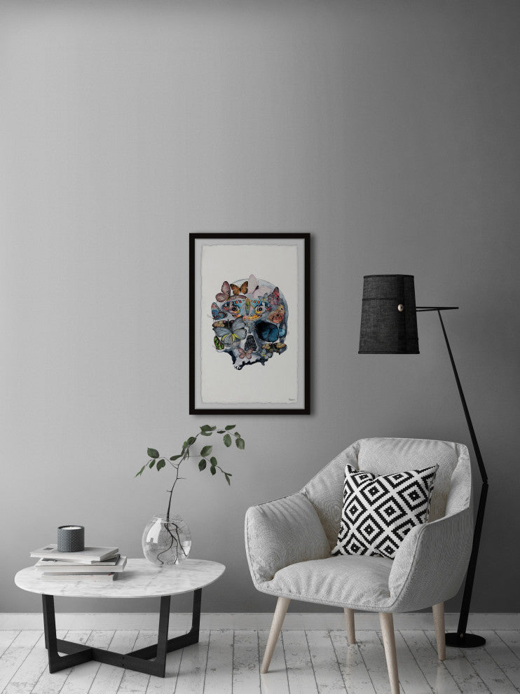"Magnificent Butterfly Skull" Framed Painting Print, 12"x18"