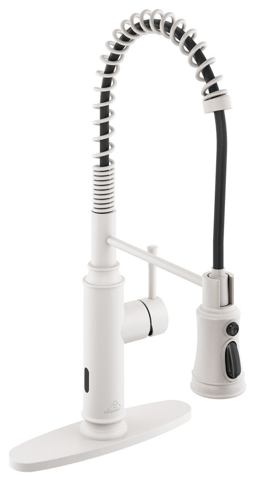 Single-Handle Spring Pull Down Sprayer Kitchen Faucet with Infrared Induction, Matte White