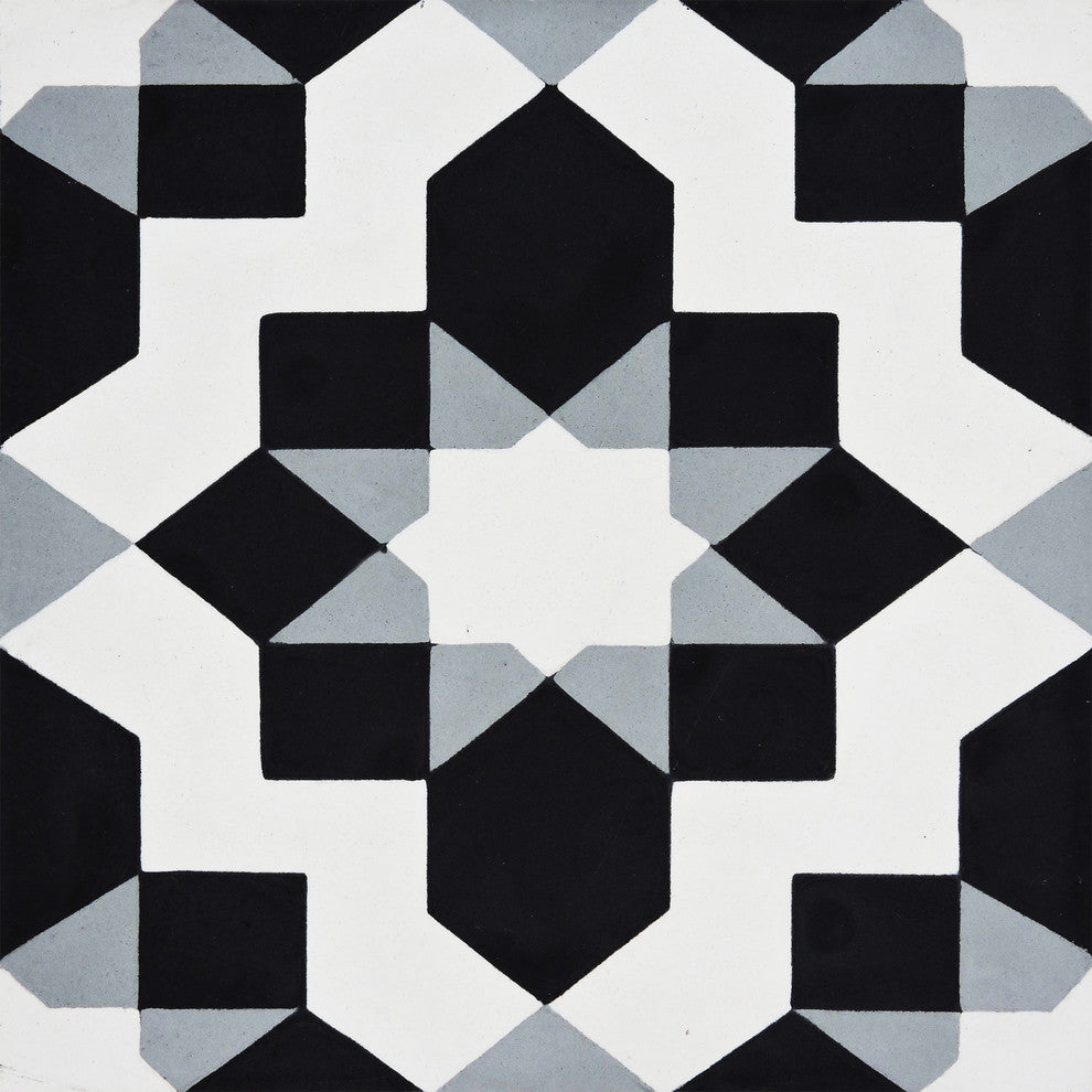 8"x8" Affos Handmade Cement Tile, Gray/Black, Set of 12