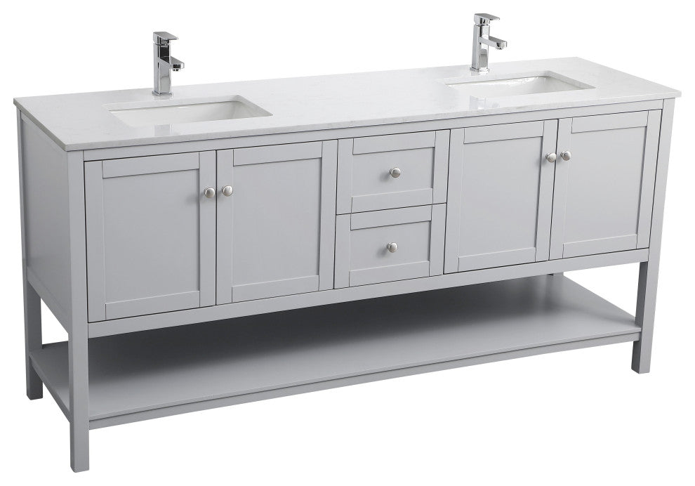 72" Double Bathroom Vanity, Grey