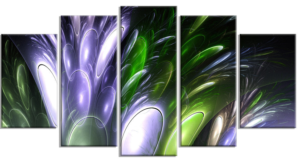 Mysterious Psychedelic Flower, Contemporary Wall Art Canvas, 60"x32", 5 Panels