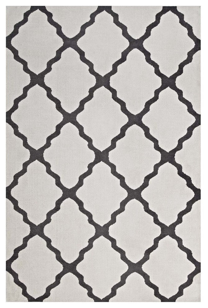 Modway Marja Moroccan Trellis 8'x10' Area Rug, Ivory and Charcoal
