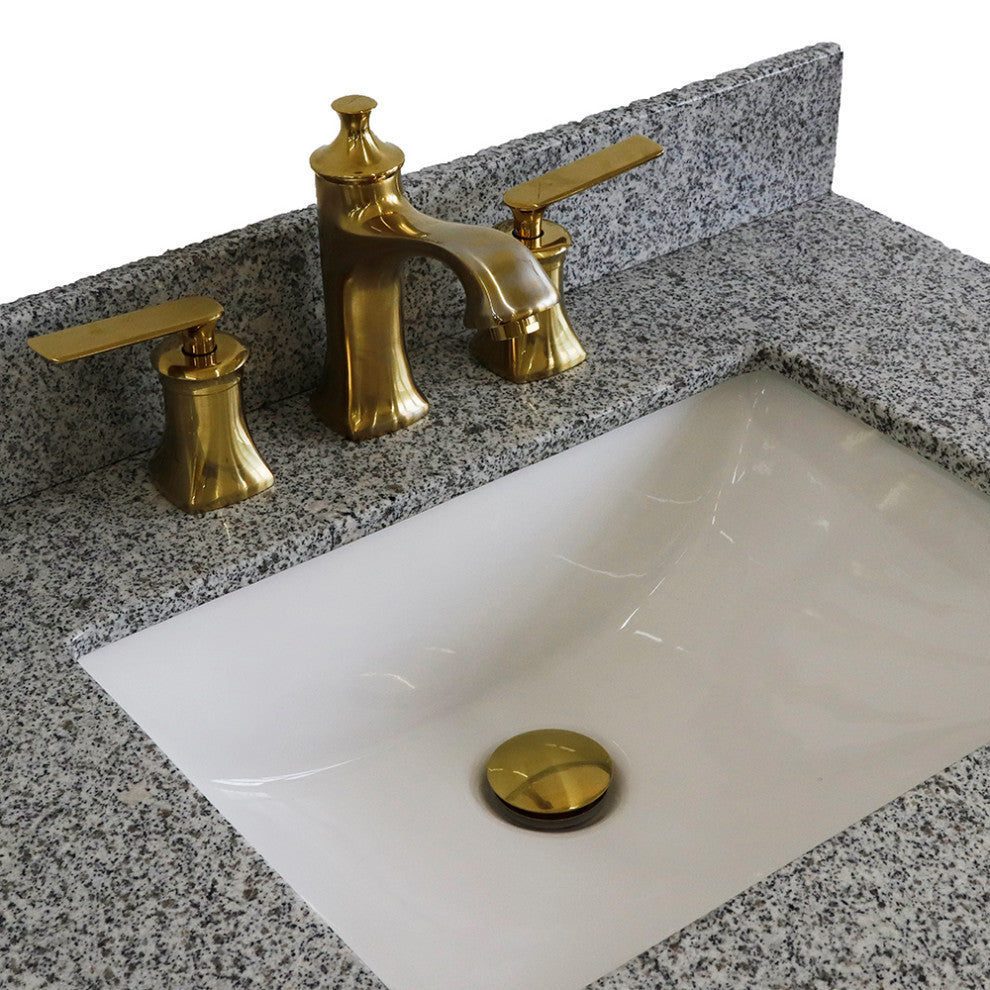 31" Single Vanity, Blue Finish With Gray Granite And Rectangle Sink