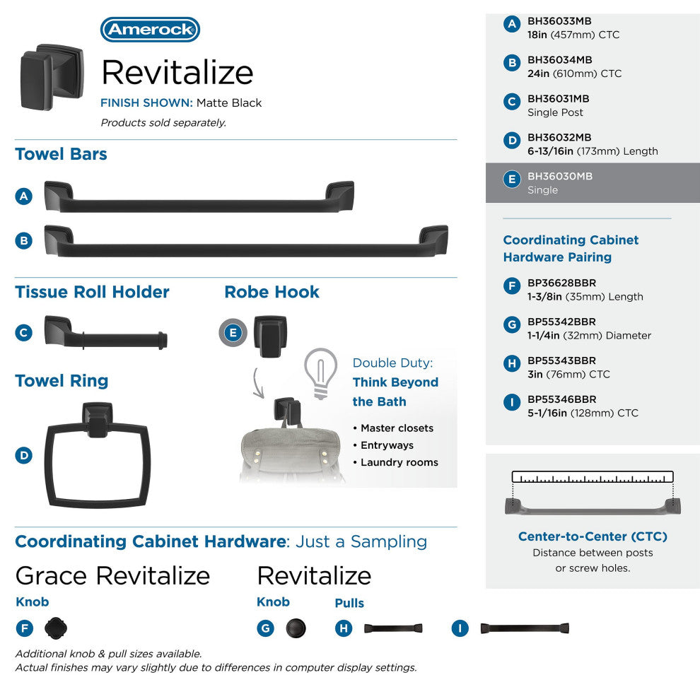 Revitalize Traditional Single Robe Hook, Matte Black