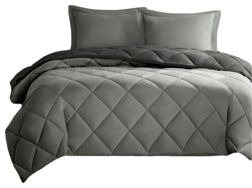 Madison Park Microfiber Solid Comforter Mini Set, Black/Gray, Full/Queen