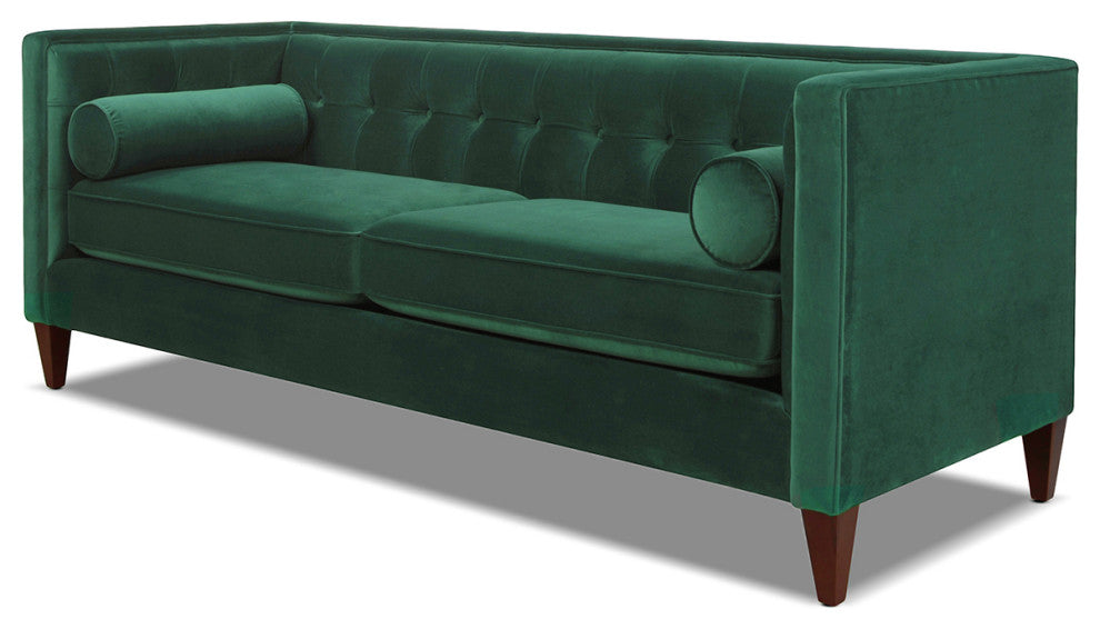 Jack 84" Modern Tuxedo Tufted Sofa, Evergreen Velvet